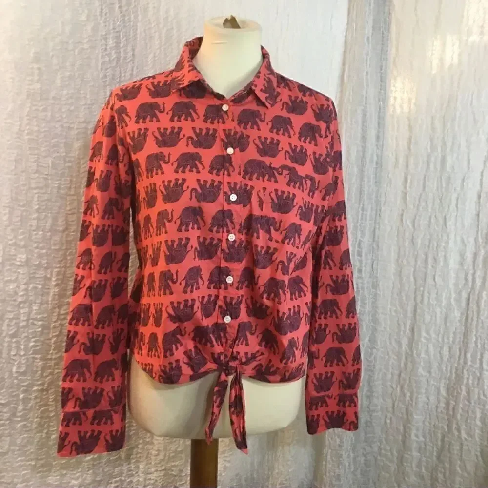 J. Crew  Elephant Print Shirt Size M